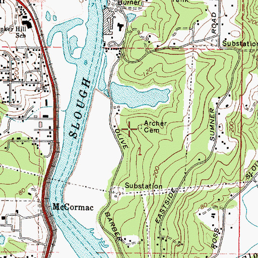 Topographic Map of Archer Cemetery, OR
