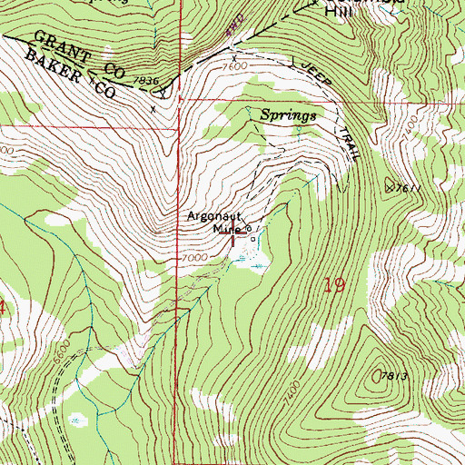 Topographic Map of Argonaut Mine, OR