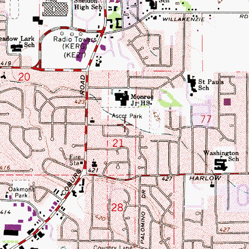 Topographic Map of Ascot City Park, OR