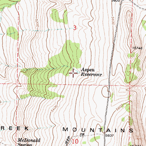 Topographic Map of Aspen Reservoir, OR