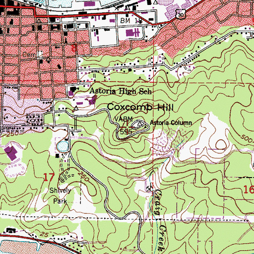 Topographic Map of Astoria Column, OR