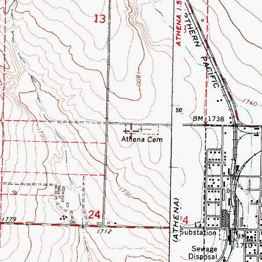 Topographic Map of Athena Cemetery, OR