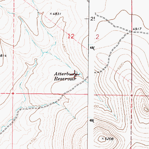 Topographic Map of Atterbury Reservoir, OR
