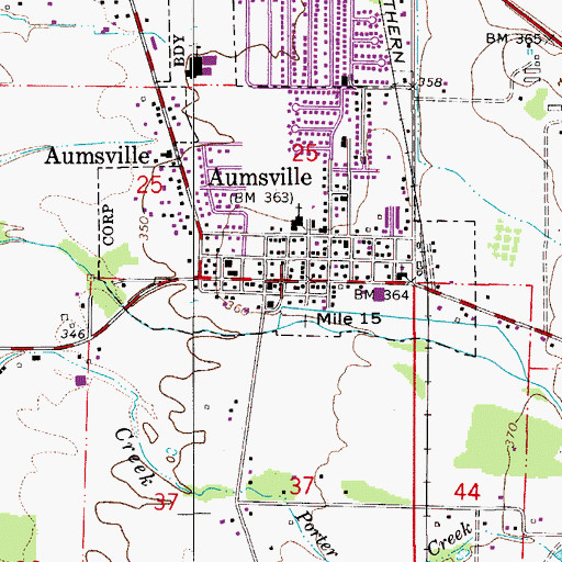 Topographic Map of Aumsville, OR
