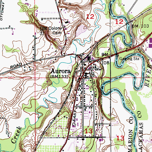 Topographic Map of Aurora, OR