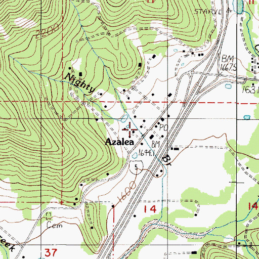 Topographic Map of Azalea, OR