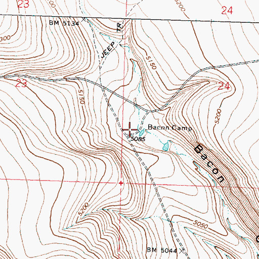 Topographic Map of Bacon Camp, OR