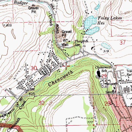 Topographic Map of Badger Creek, OR