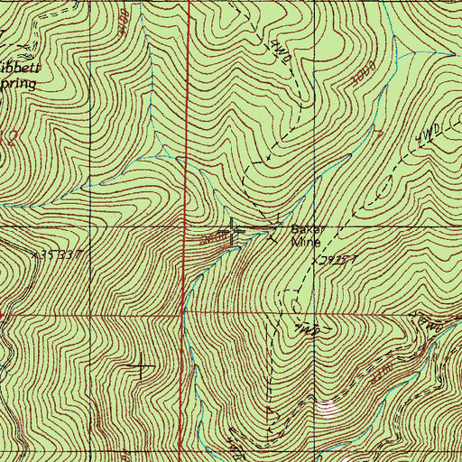 Topographic Map of Baker Mine, OR