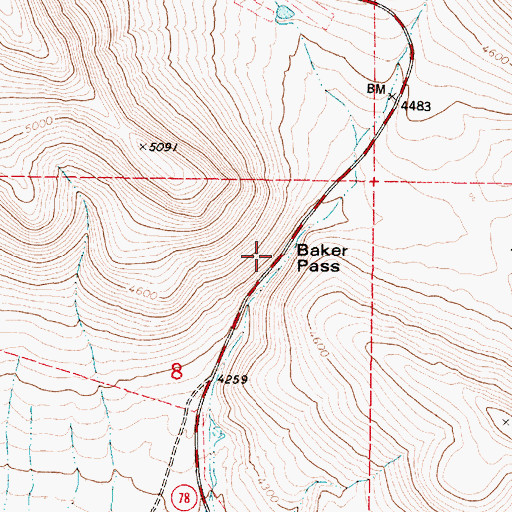 Topographic Map of Baker Pass, OR