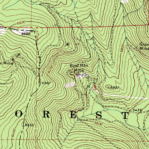Topographic Map of Bald Mountain Mine, OR