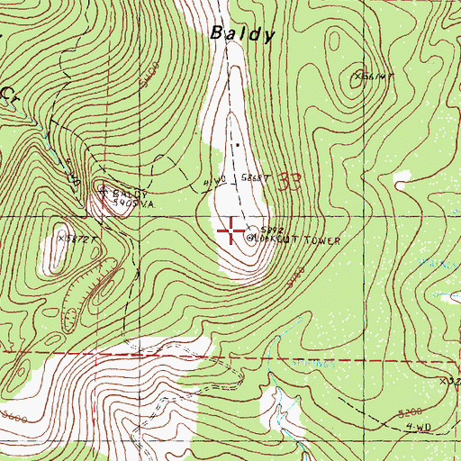 Topographic Map of Baldy, OR