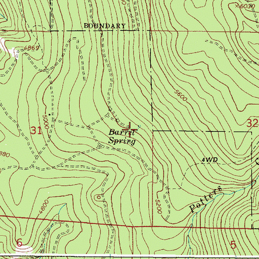 Topographic Map of Barrel Spring, OR