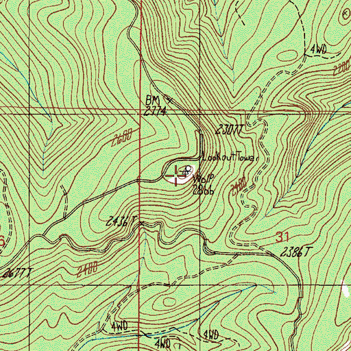 Topographic Map of Baughaman Lookout, OR