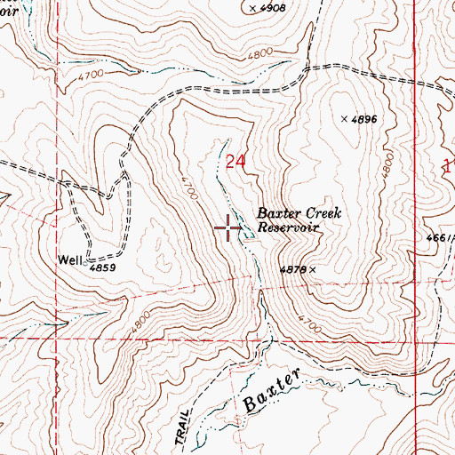 Topographic Map of Baxter Creek Reservoir, OR
