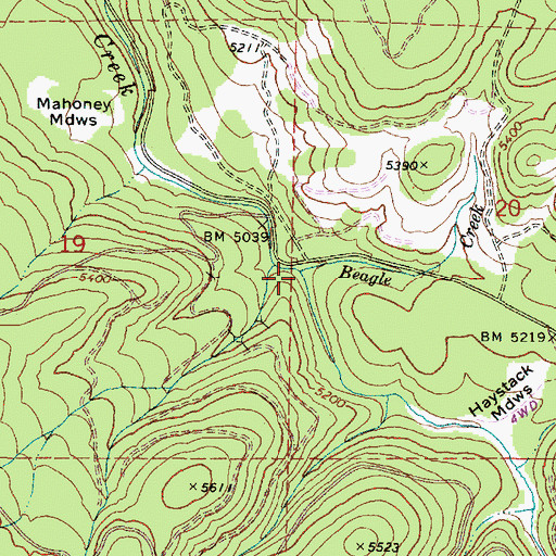 Topographic Map of Beagle Creek, OR