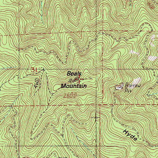 Topographic Map of Beals Mountain, OR