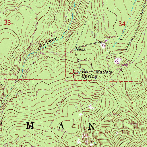 Topographic Map of Bear Wallow Spring, OR