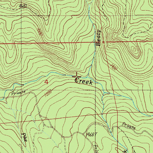 Topographic Map of Beaty Creek, OR