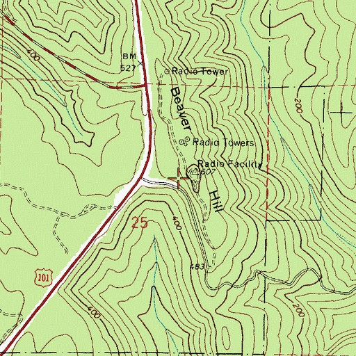 Topographic Map of Beaver Hill, OR