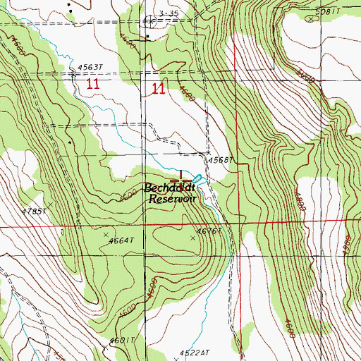 Topographic Map of Bechdoldt Reservoir, OR