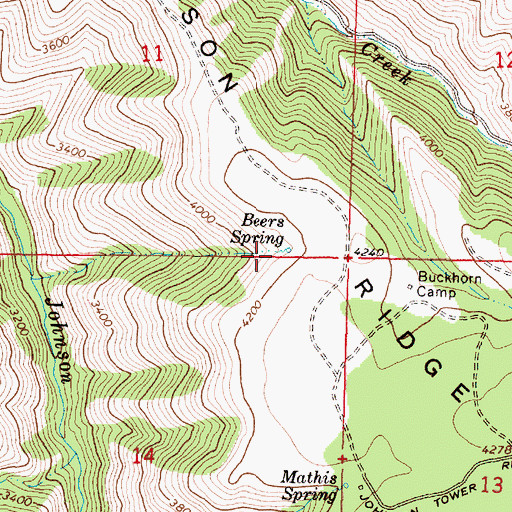 Topographic Map of Beers Spring, OR