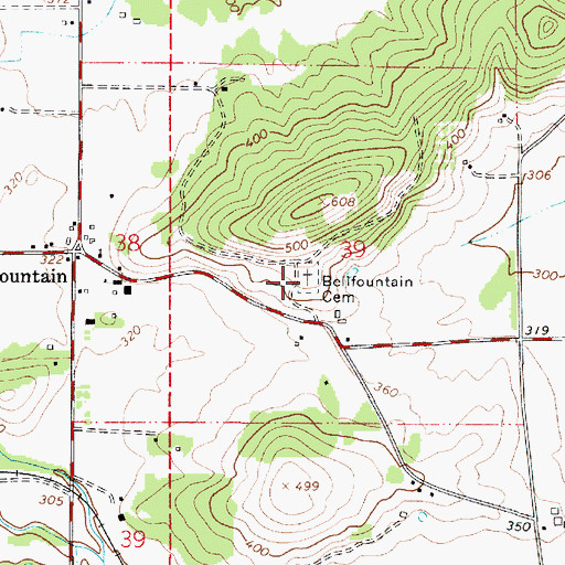 Topographic Map of Bellfountain Cemetery, OR