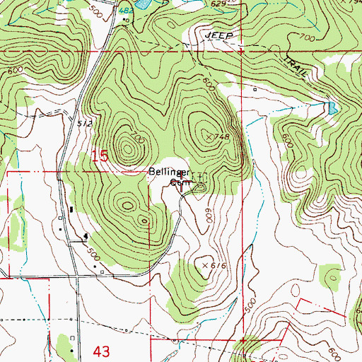 Topographic Map of Bellinger Cemetery, OR
