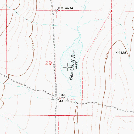 Topographic Map of Ben Odell Reservoir, OR