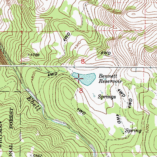Topographic Map of Bennett Reservoir, OR