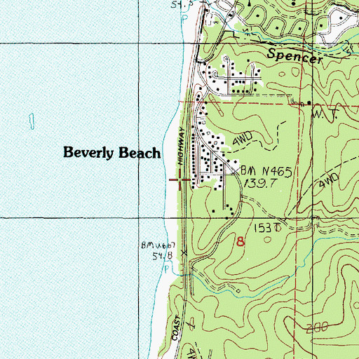 Topographic Map of Beverly Beach, OR