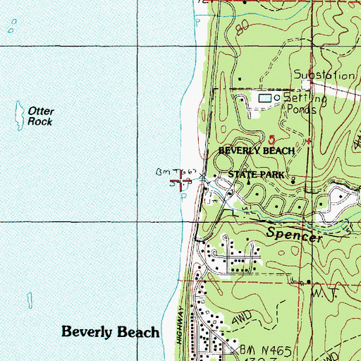 Topographic Map of Beverly Beach State Park, OR