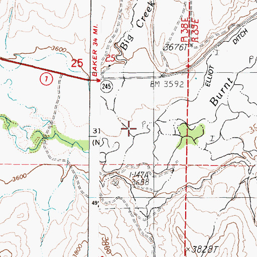 Topographic Map of Big Creek, OR