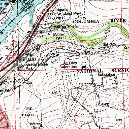 Topographic Map of Big Eddy Substation, OR