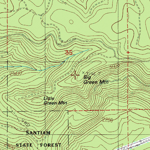 Topographic Map of Big Green Mountain, OR