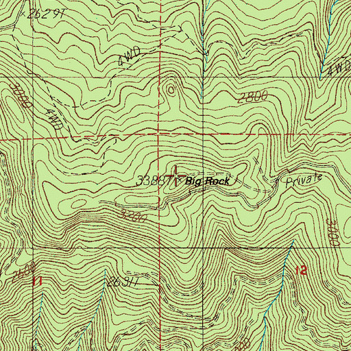 Topographic Map of Big Rock, OR