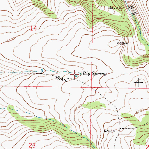 Topographic Map of Big Spring, OR