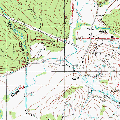 Topographic Map of Billy Creek, OR