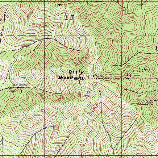 Topographic Map of Billy Mountain, OR
