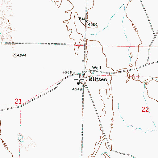 Topographic Map of Blitzen, OR