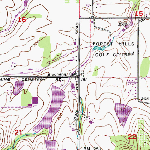 Topographic Map of Blooming Cemetery, OR