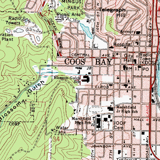 Topographic Map of Blossom Gulch Elementary School, OR