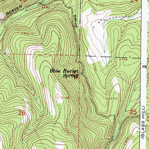 Topographic Map of Blue Bucket Spring, OR
