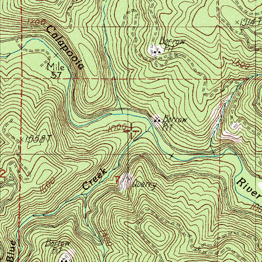 Topographic Map of Blue Creek, OR