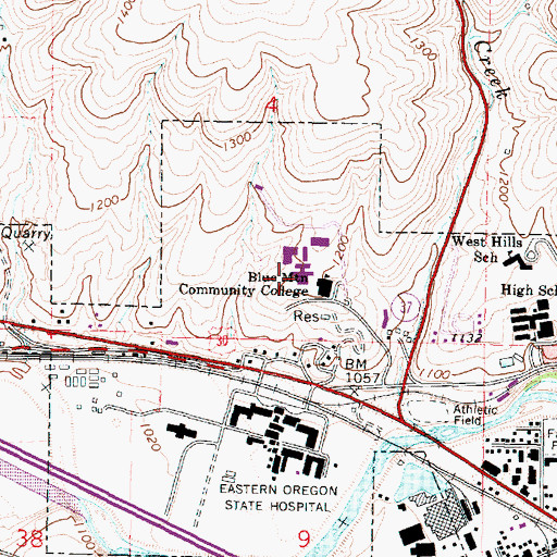 Topographic Map of Blue Mountain Community College, OR