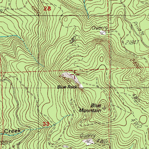 Topographic Map of Blue Rock, OR