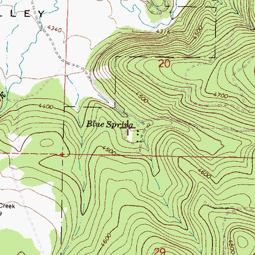 Topographic Map of Blue Spring, OR