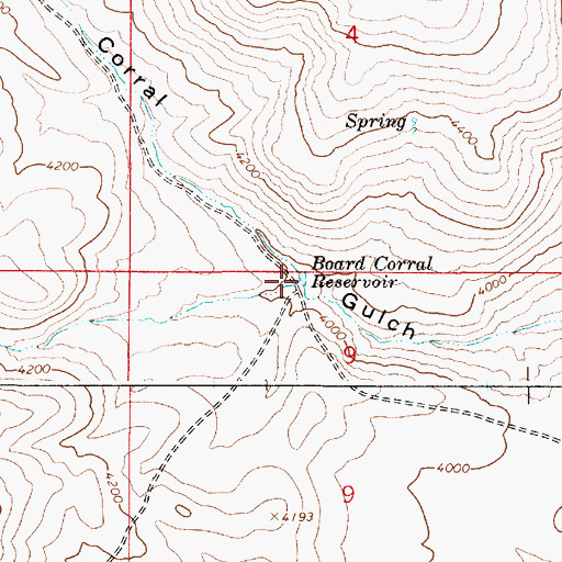 Topographic Map of Board Corral Reservoir, OR