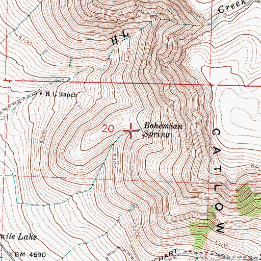 Topographic Map of Bohemian Spring, OR