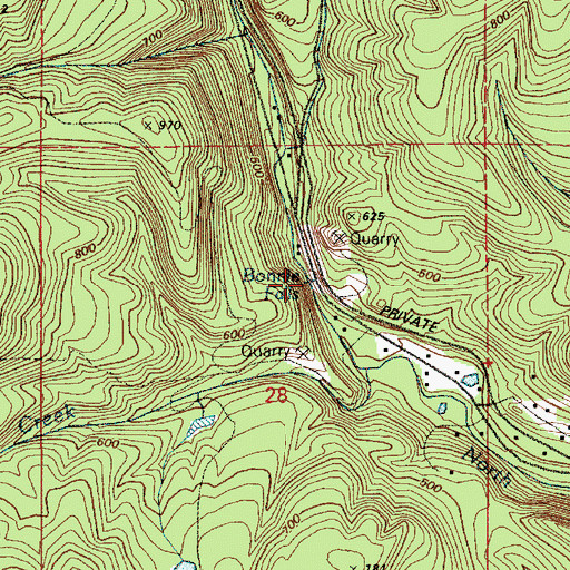 Topographic Map of Bonnie Falls, OR